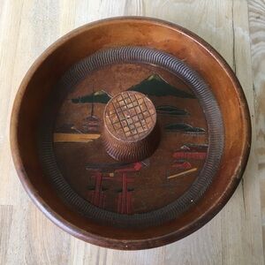 Vintage Boho Aztec Mountain Wooden Nut Bowl